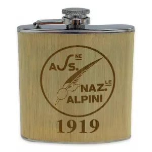 Fiaschetta Associazione Nazionale Alpini ANA. Foto della fiaschetta per liquore frontale.
